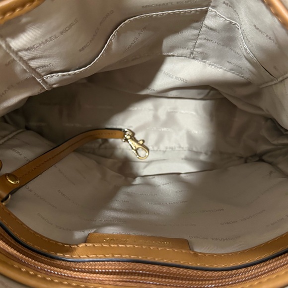 Michael Kors Rhea Signature Logo Slim Backpack in Vanilla/Acorn - Picture 13 of 15